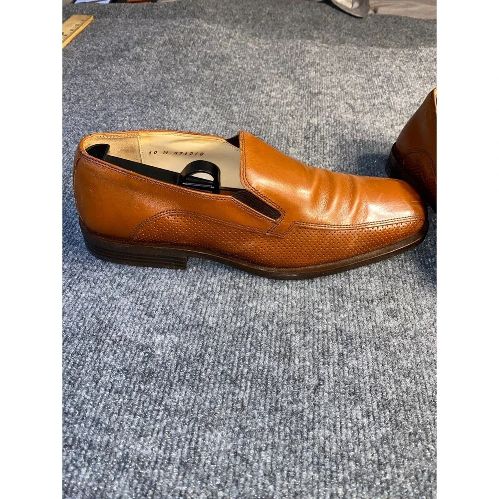 Adolfo Casual Loafer Shoes Men's 10M Brown Perforated Leather Square Toe Slip On